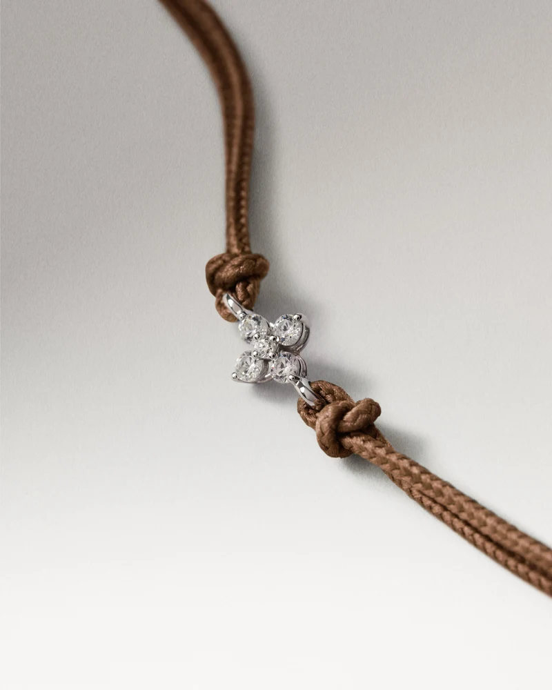 Diamonds and White Gold Maggie Taupe Cord Bracelet