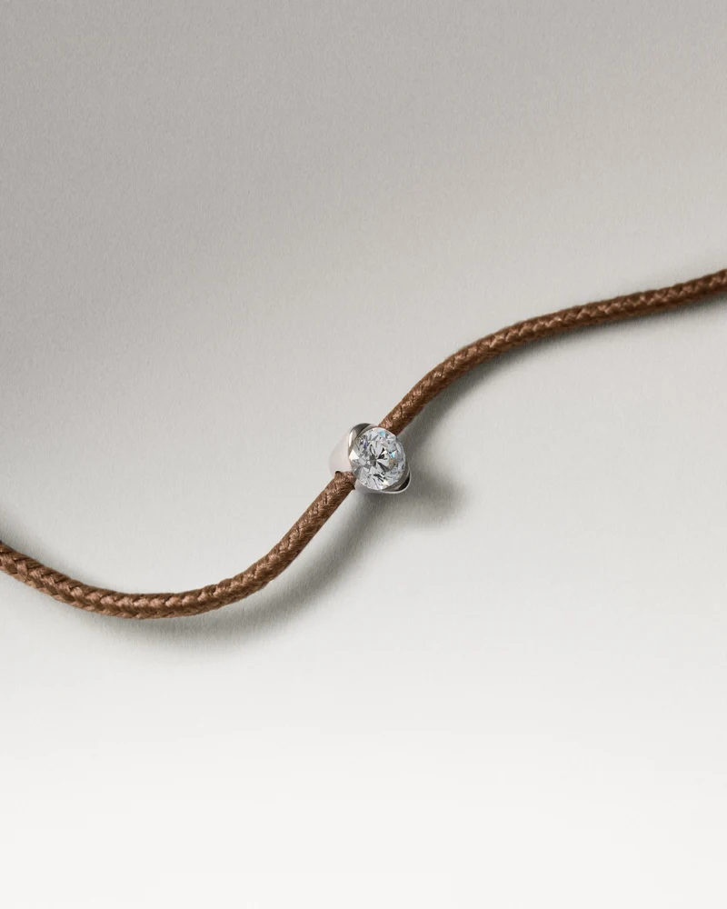 Diamond and gold grace taupe cord bracelet