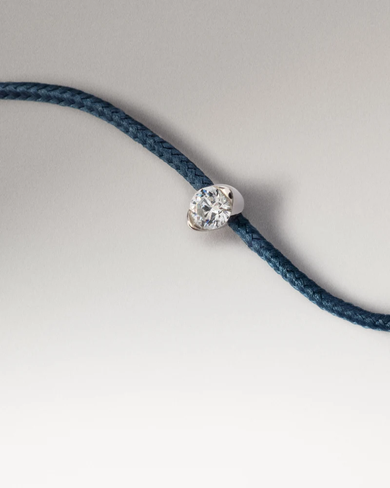 Diamond and gold grace blue cord bracelet