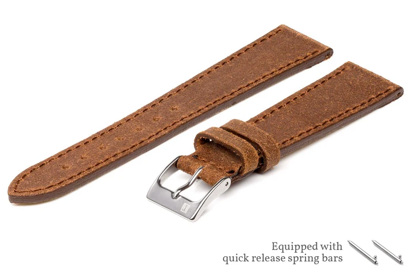 ColaReb Spoleto Stitching – Cinturino per Orologio in Cuoio con Impunture, 18/20 mm