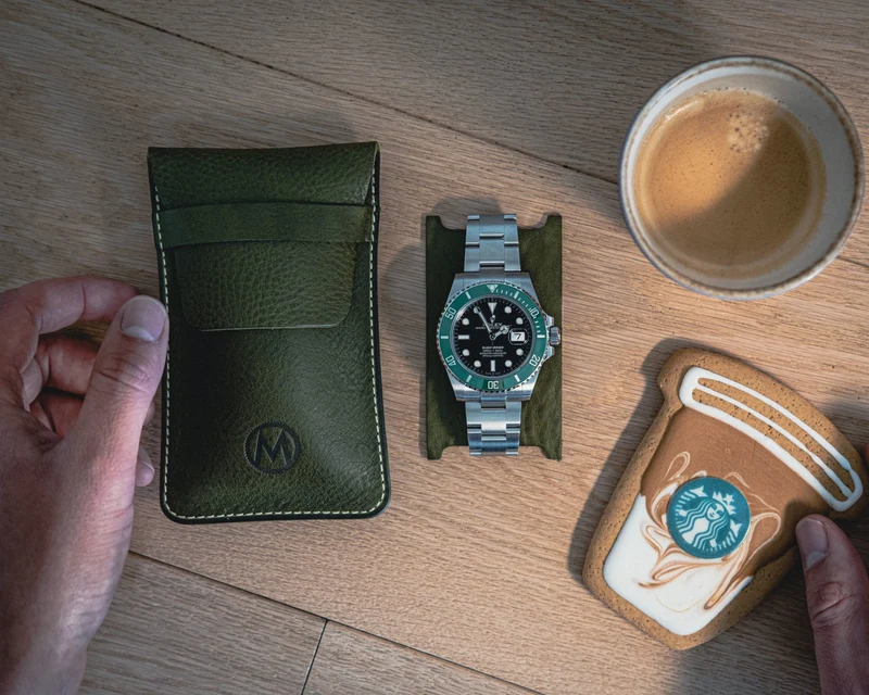 Monochrome - Leather Watch Pouch - Olive Green