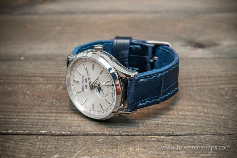 Alligator watch strap Dark blue matte, handmade in Finland. Ready to Ship