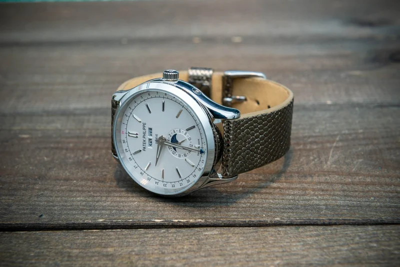 Lizard leather watch strap, Metal gold color