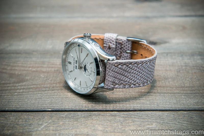 Lizard leather watch strap, Beige color