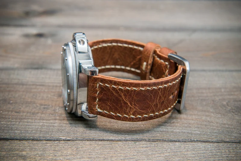 Lapland Reindeer leather watch band, Vintage Brown, hand-stitched, Ready to Ship