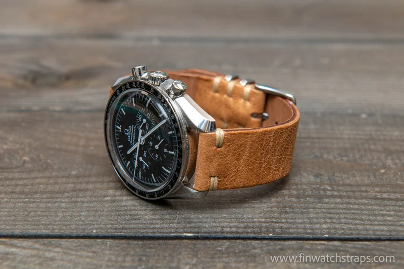 Leather watch band, Lapland reindeer, hand-stitched. Handmade in Finland. Ready to Ship
