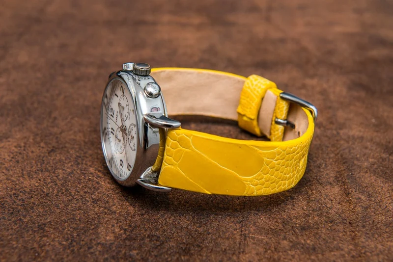Ostrich legs yellow leather watch strap, Ready to Ship