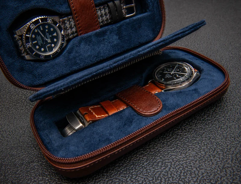 Milano Duo Travel Watch Case – Cognac Navy