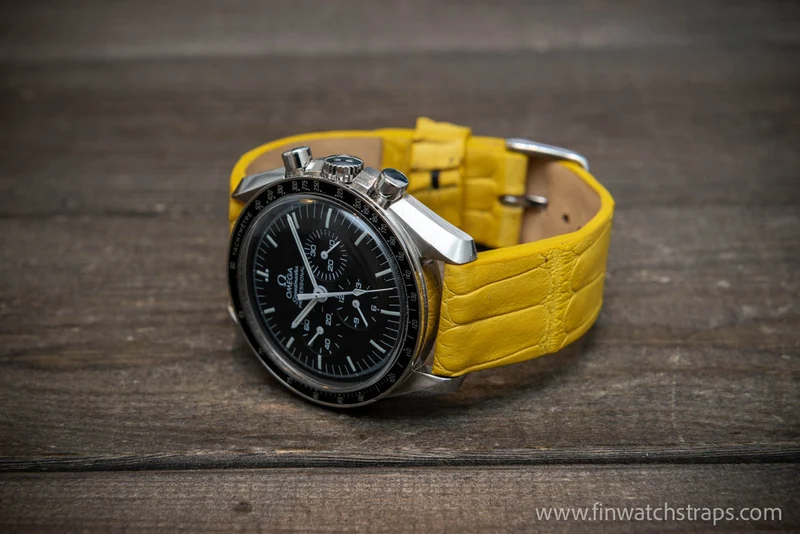 Alligator watch strap, Yellow matte, handmade in Finland, Ready to Ship
