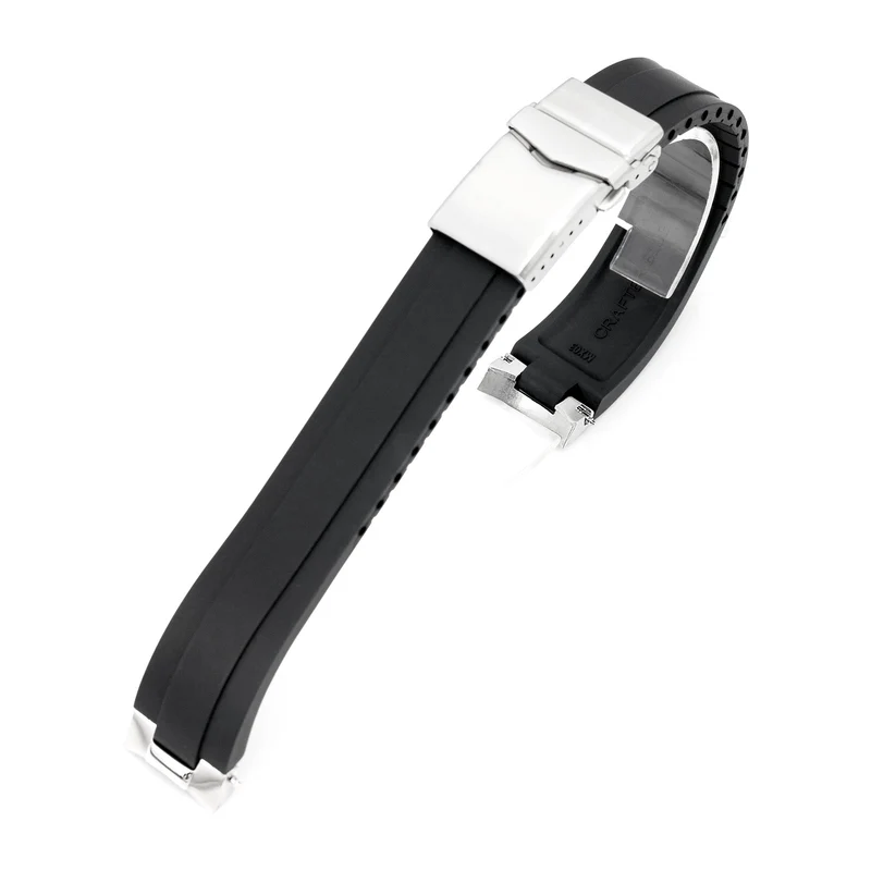 20mm Crafter Blue - MX03-733 Black FKM Rubber Strap With End Links compatible with Hamilton Khaki Field 38mm