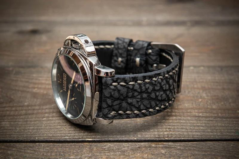 Dark Grey Bison Leather Watch Strap - Handmade from Genuine American Bison Leather