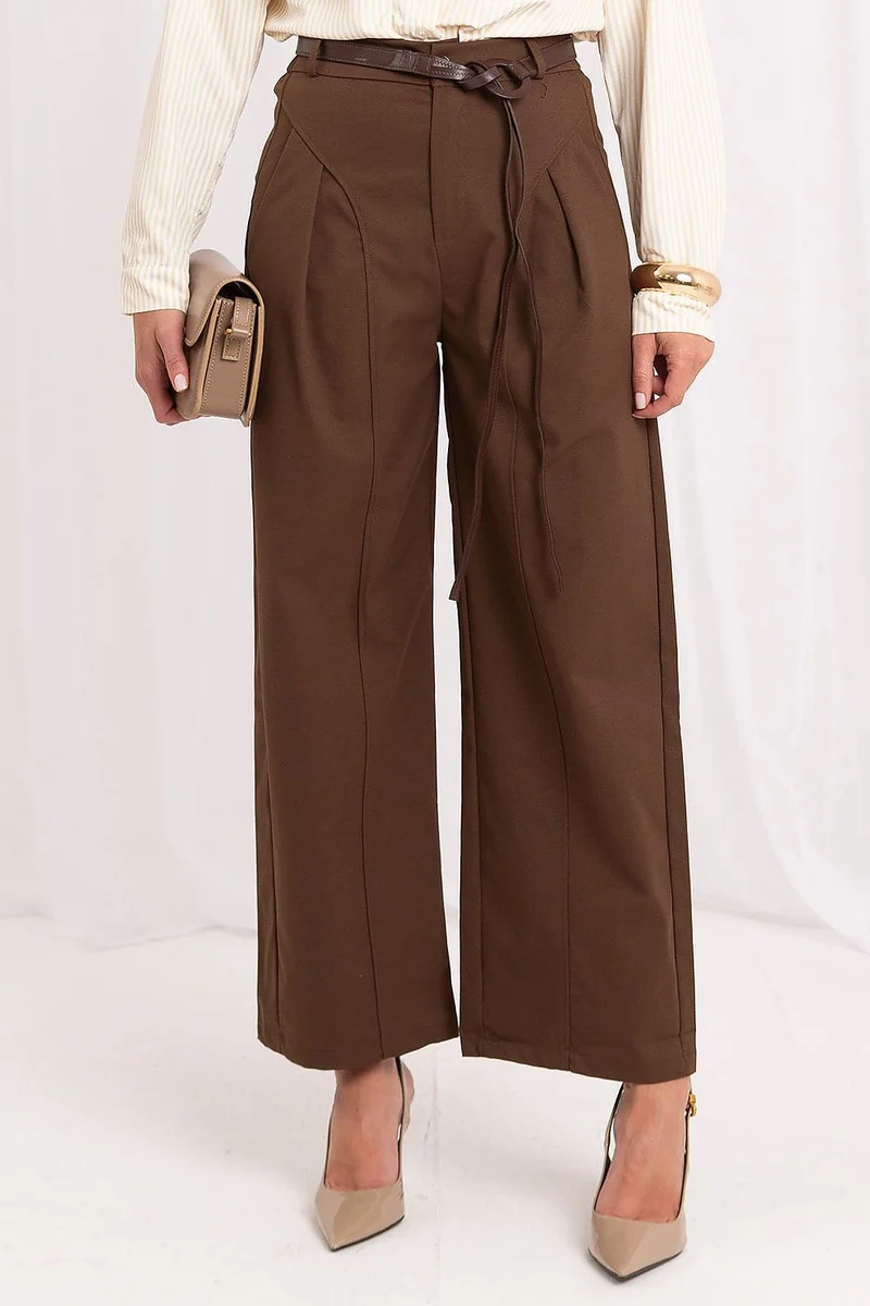 Pantaloni Culotte Donna Vita Alta 7/8 Poliestere con Cintura