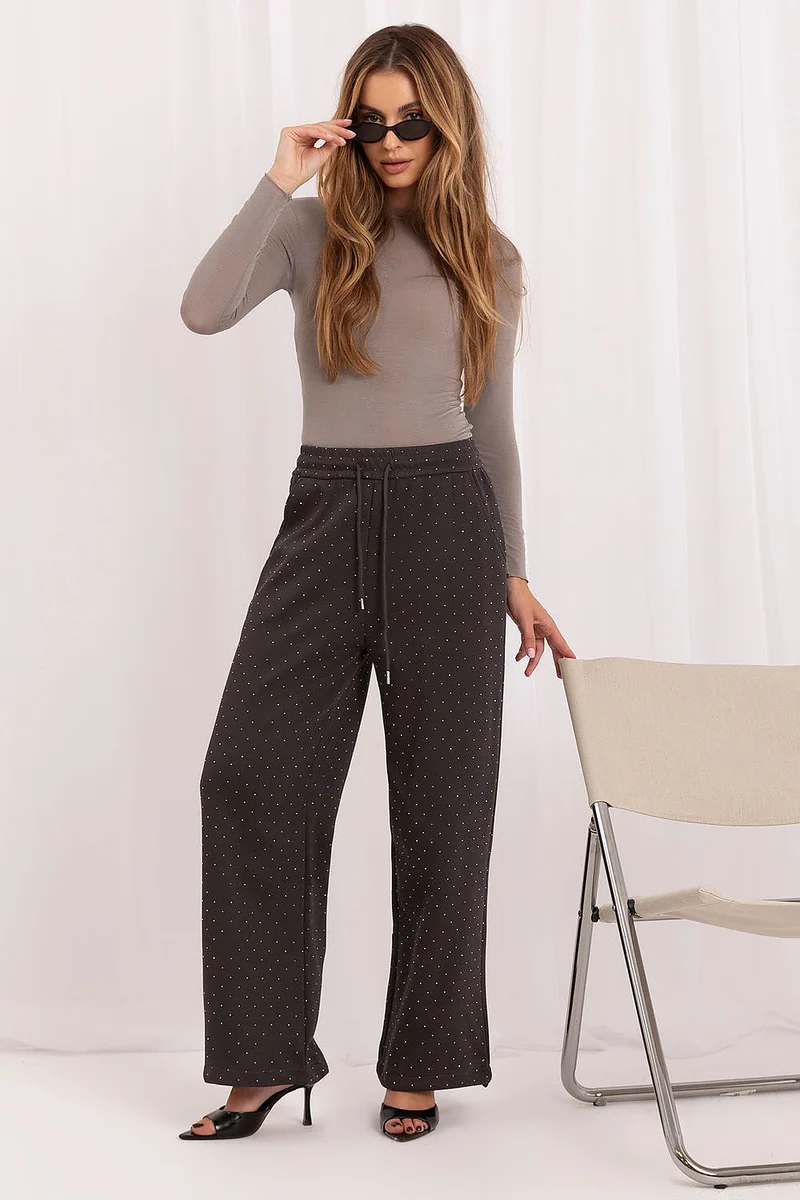 Pantaloni Donna a Gamba Larga con Borchie