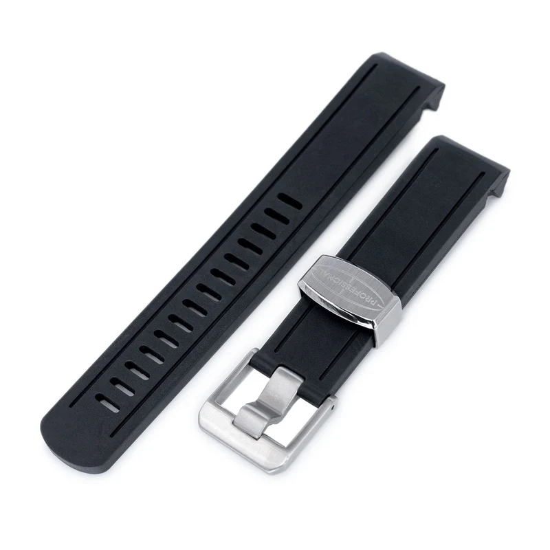 20mm Crafter Blue - Black Rubber Curved Lug Watch Band compatible with Seiko Sumo SBDC001, SBDC031 & SPB101