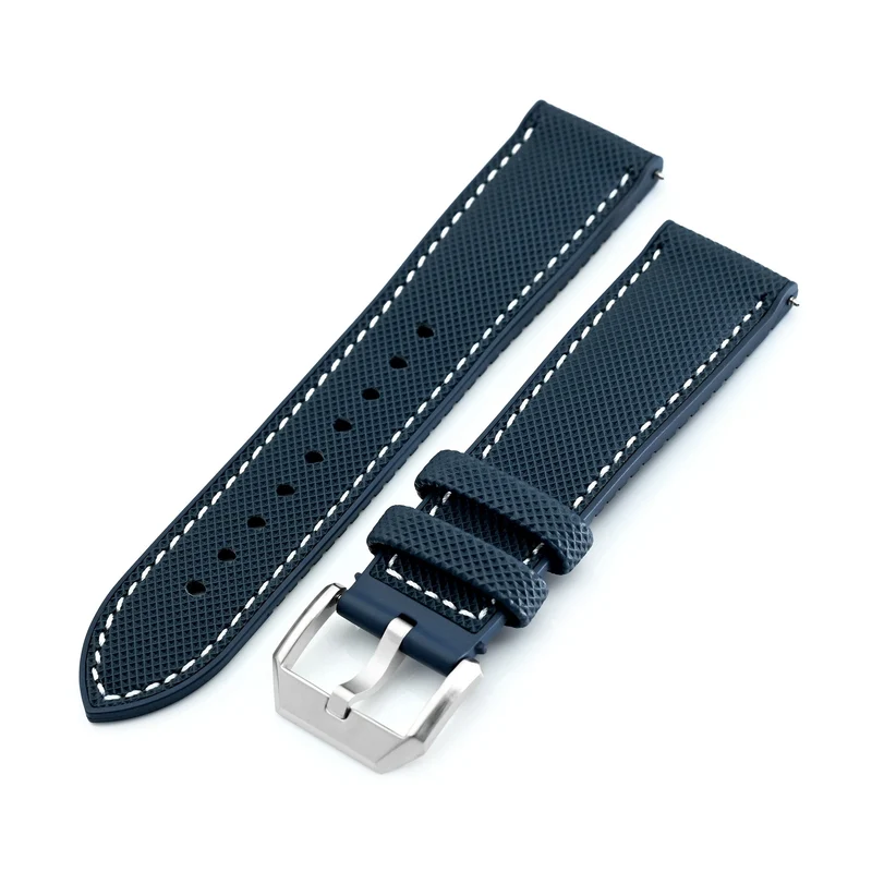 FKM38 Navy Blue FKM Quick Release Rubber Watch Band, Brushed, 20mm or 22mm
