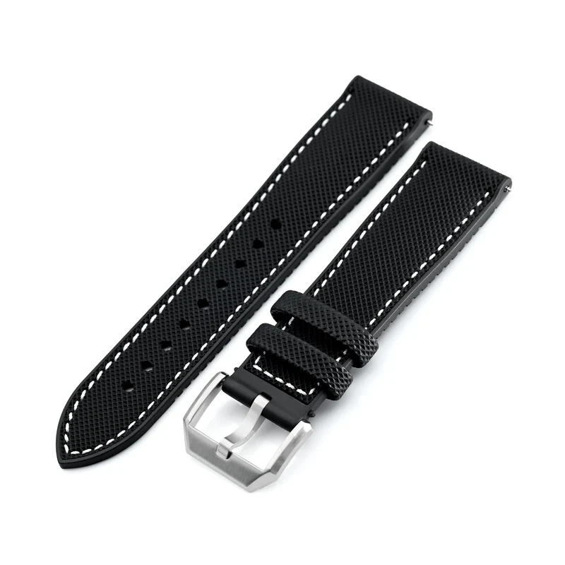 FKM38 Black FKM Quick Release Rubber Watch Band, Brushed, 20mm or 22mm