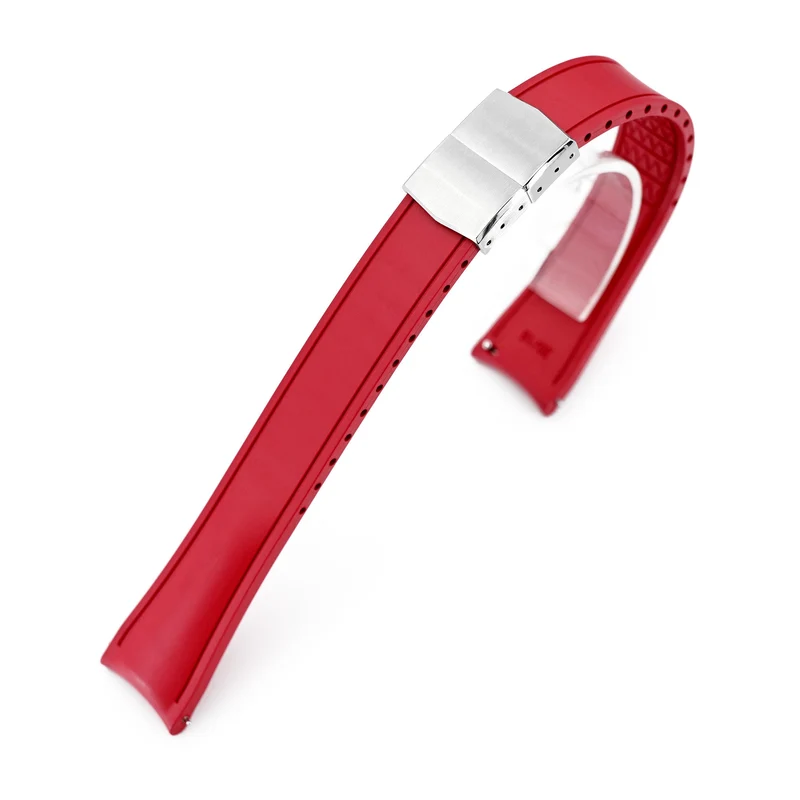 20mm FKM34 Red Rubber Quick Release Watch Band, Deployment Clasp