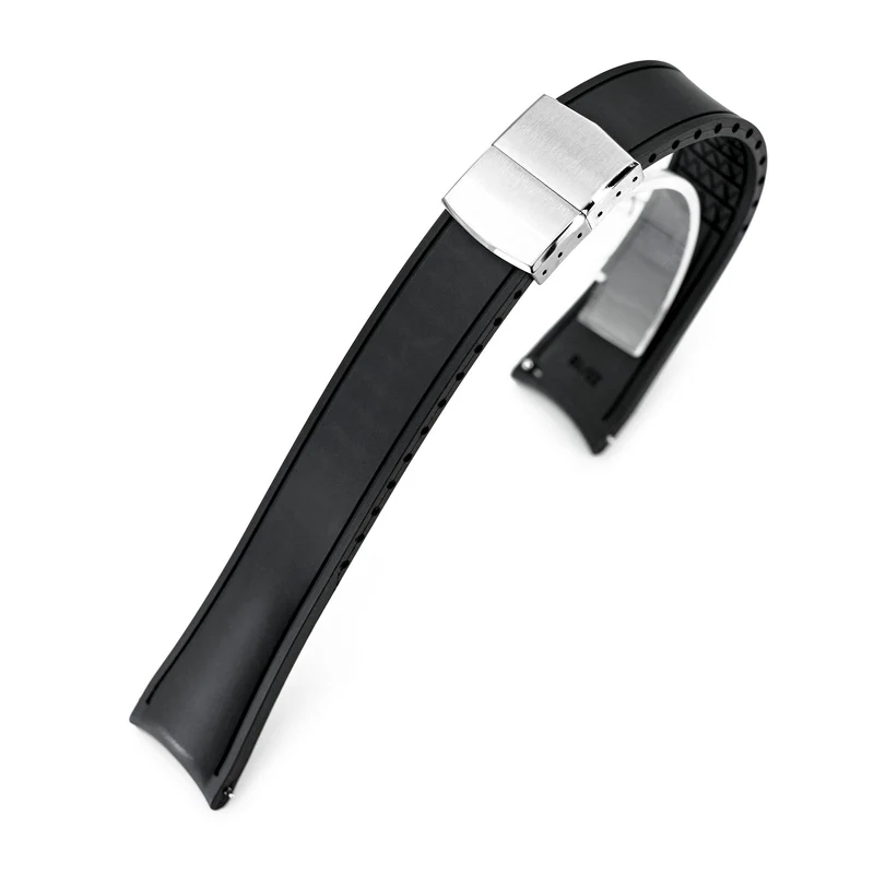 20mm or 22mm FKM34 Black Rubber Quick Release Watch Band, Deployment Clasp