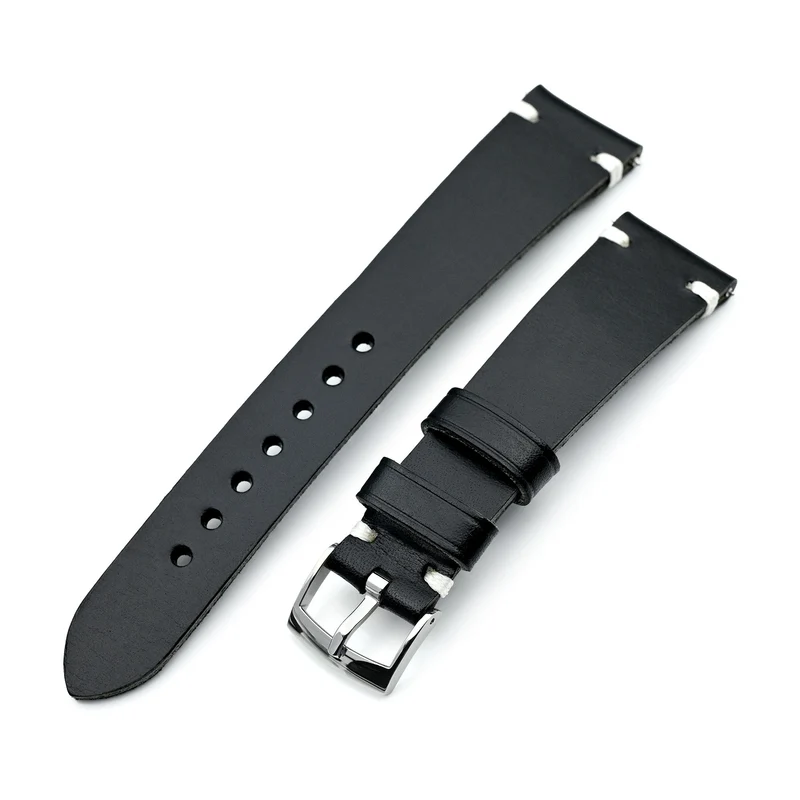 20mm Black Buttero Italian Calf Watch Band | Twin-Stitch Quick Release | 20mm