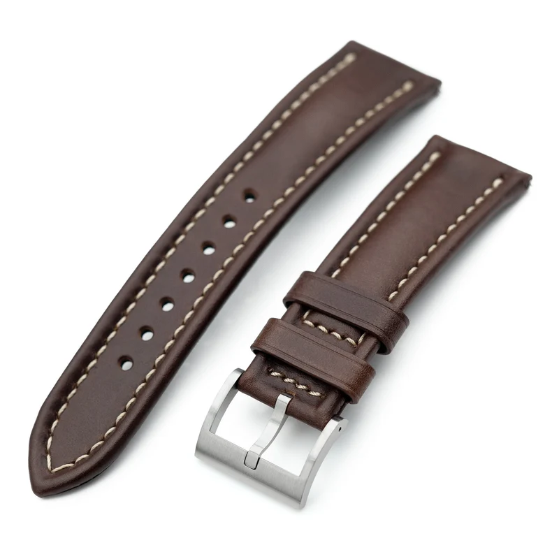 Aviator Style Quick Release Brown Horween Chromexcel Leather Watch Band 19mm, 20mm, 22mm or 23mm
