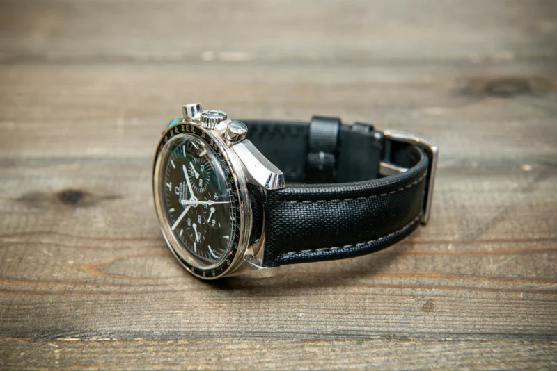 Stormsail sailcloth waterproof watch strap, Black with gray stitching