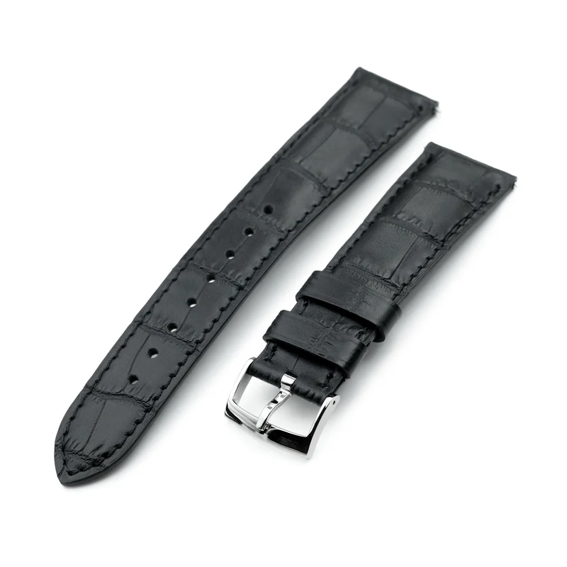 Q.R. 19mm, 20mm, 21mm or 22mm Black CrocoCalf (Italian Croco Grain)