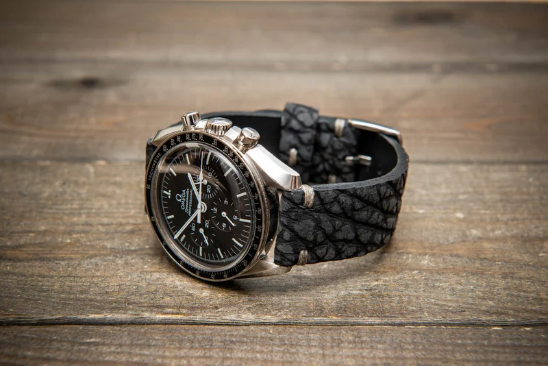 Dark Grey Bison Leather Watch Strap – Handmade in Finland, Unique Texture