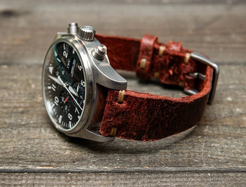 Pilot Leather Watch Strap, Aviator model, Military style tapered model