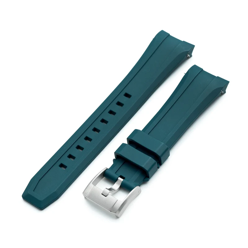 22mm Curved End Green FKM Rubber Watch Strap for Orient Kamasu