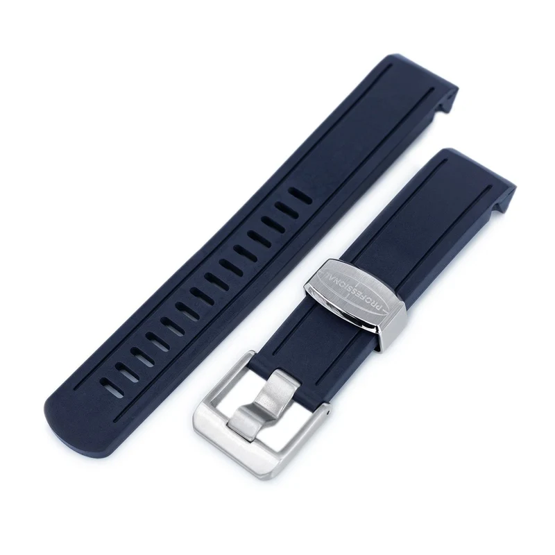 20mm Crafter Blue - Navy Blue Rubber Curved Lug Watch Band compatible with Seiko Sumo SBDC001, SBDC031 & SPB101