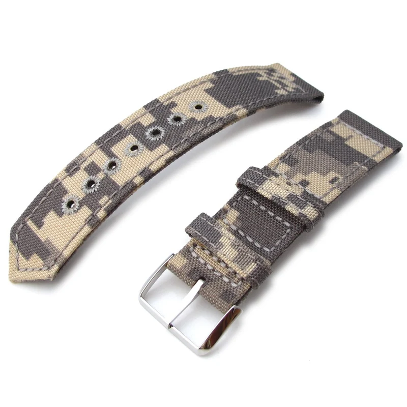 20mm, 21mm or 22mm MiLTAT WW2 2-piece Beige Camouflage Cordu-1000D Fabric Armband with lockstitch round hole, Polished