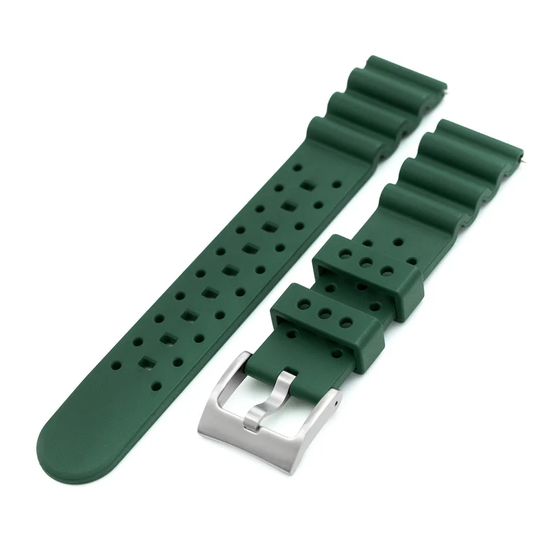 20mm Quick Release Dark Green Diver FKM Rubber Strap, Brushed