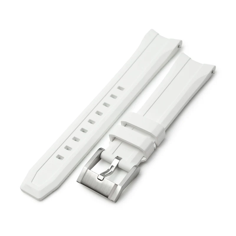 20mm Wheels Resilient Curved End FKM Rubber watch strap, White