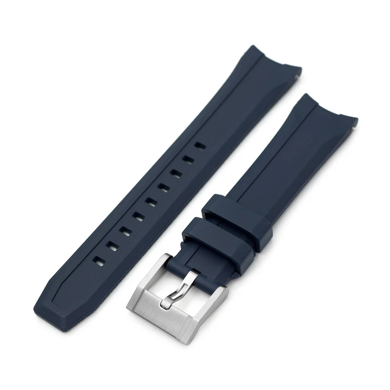 20mm Navy Blue Wheels Curved End FKM Rubber Strap
