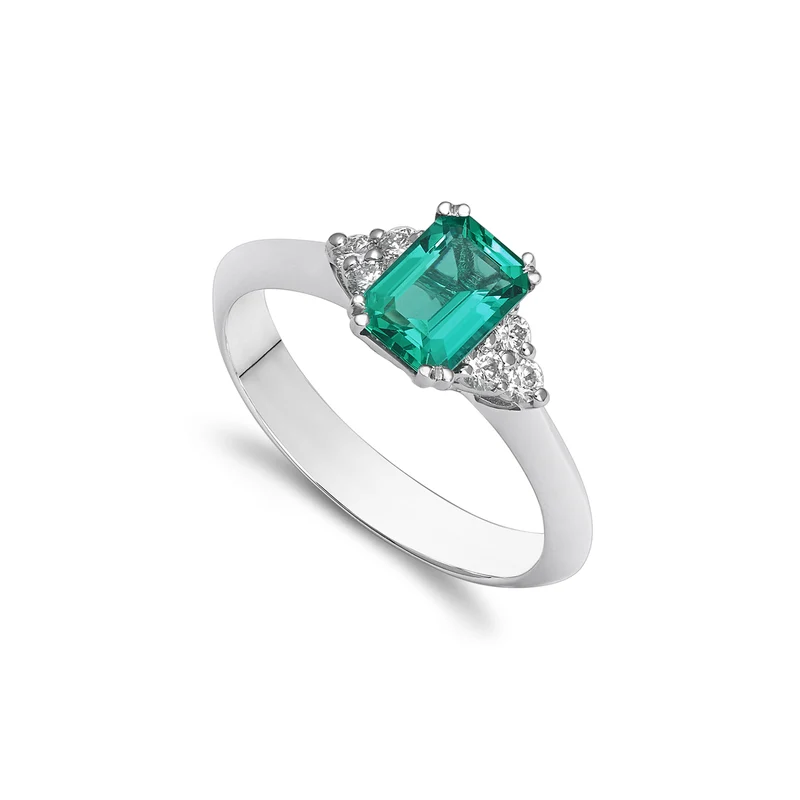 X-Diamond anello smeraldo ottagonale ricreato 5x7 e 3 diama XDACL113DSM57-22111110008