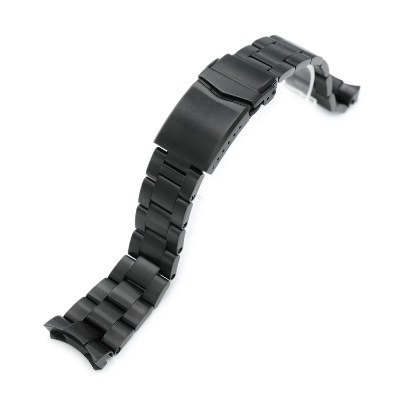 22mm Super-O Boyer Watch Band for Seiko SKX007 SKX009 SKX011, Stainless Steel - Brushed (DLC) Black Coating, V Diver Clasp