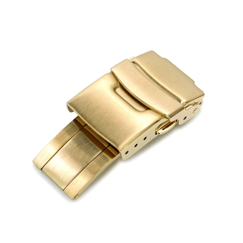 18mm Stainless Steel Diver Clasp Double Lock Button Diver Buckle, Brushed IP Gold