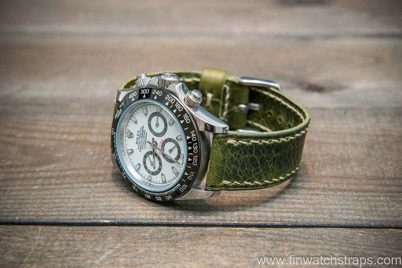 Badalassi Carlo Wax leather watch strap. Green color. Handmade in Finland.