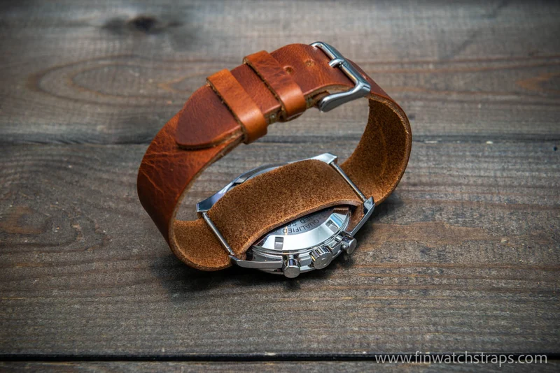 One-piece military watch band, watch strap, Badalassi wax Cognac