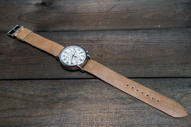 One-piece watch band, Camel leather, antique beige color