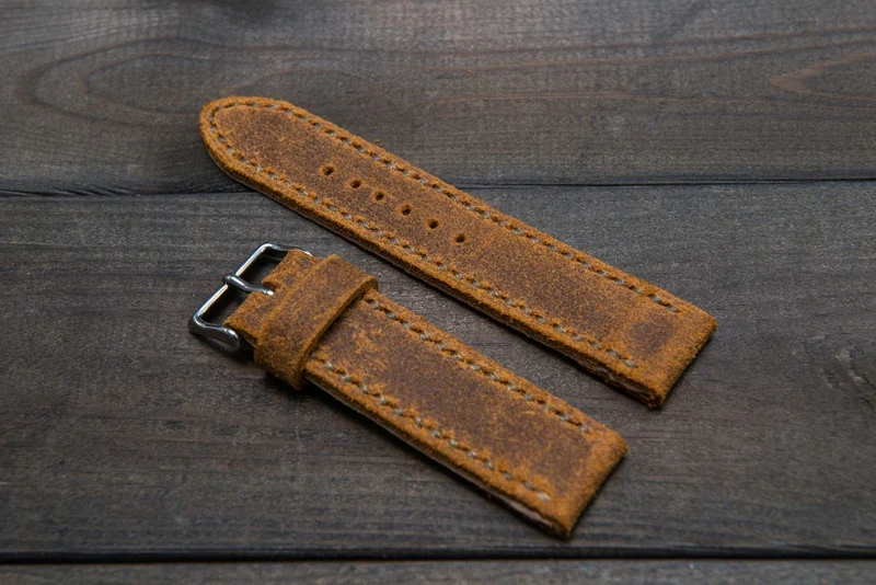 Suede vintage leather watch strap (Wheatbuck), handmade in Finland -14 mm, 16mm, 17 mm, 18mm, 19 mm, 20mm, 21mm, 22mm, 23 mm, 24mm, 25 mm, 26 mm.