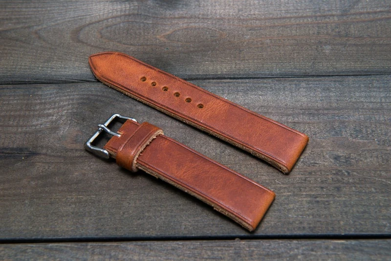 Derby English Tan Horween leather watch strap, handmade in Finland -10 mm, 12 mm, 14 mm, 16mm, 17 mm, 18mm, 19 mm, 20mm, 21 mm, 22mm, 23 mm, 24mm, 25 mm, 26mm.
