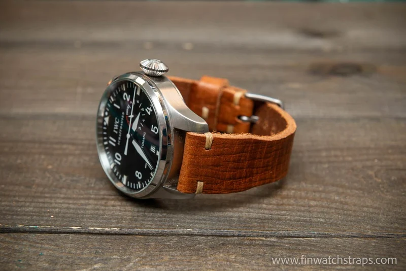 Leather watch strap 4 mm thick, Pilot model, handmade in Finland