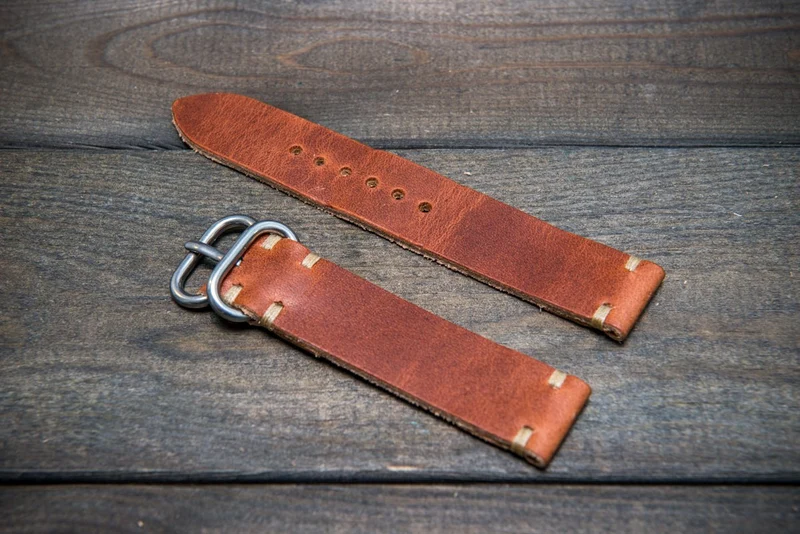 Cognac leather watch strap, handmade in Finland