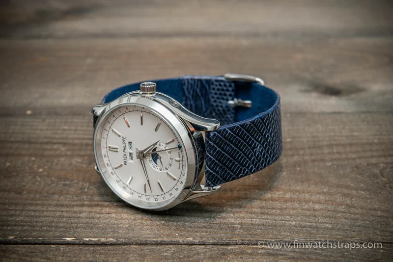 Lizard leather watch strap, Dark blue color