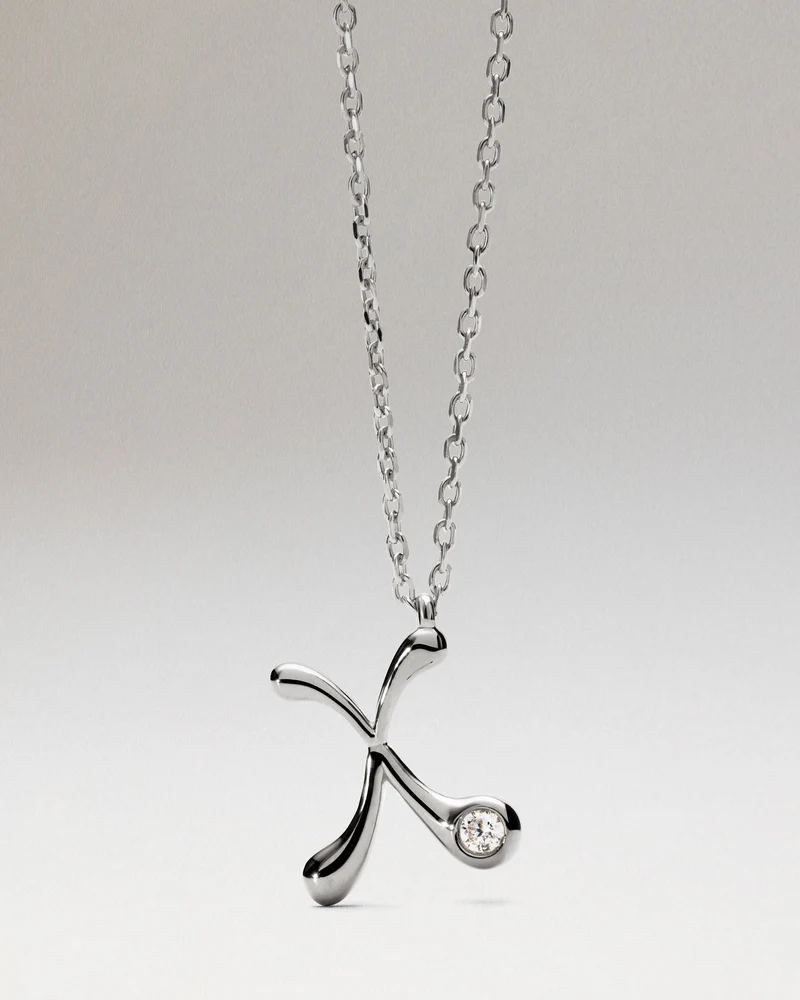 X initial silver pendant necklace