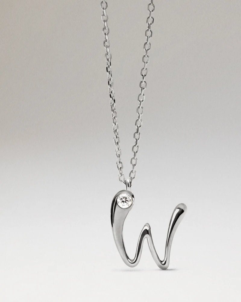 W initial silver pendant necklace