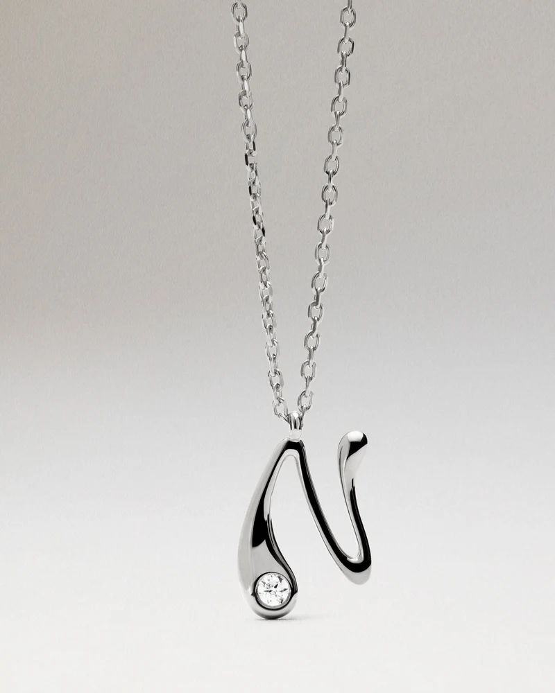 N initial silver pendant necklace