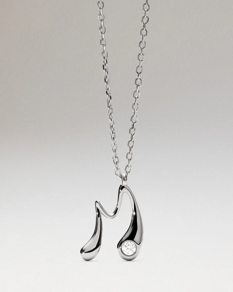 M initial silver pendant necklace