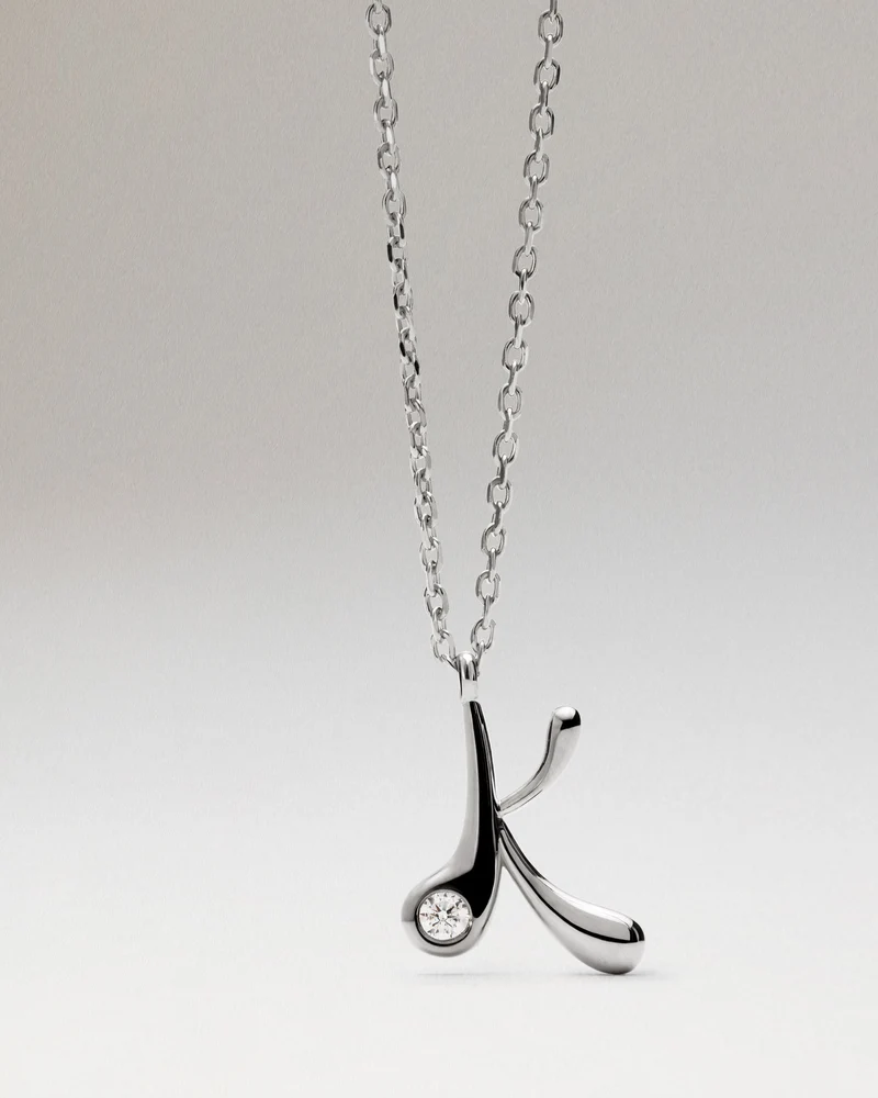 K initial silver pendant necklace